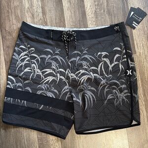 Hurley Black Board Shorts with Palm Tree Design